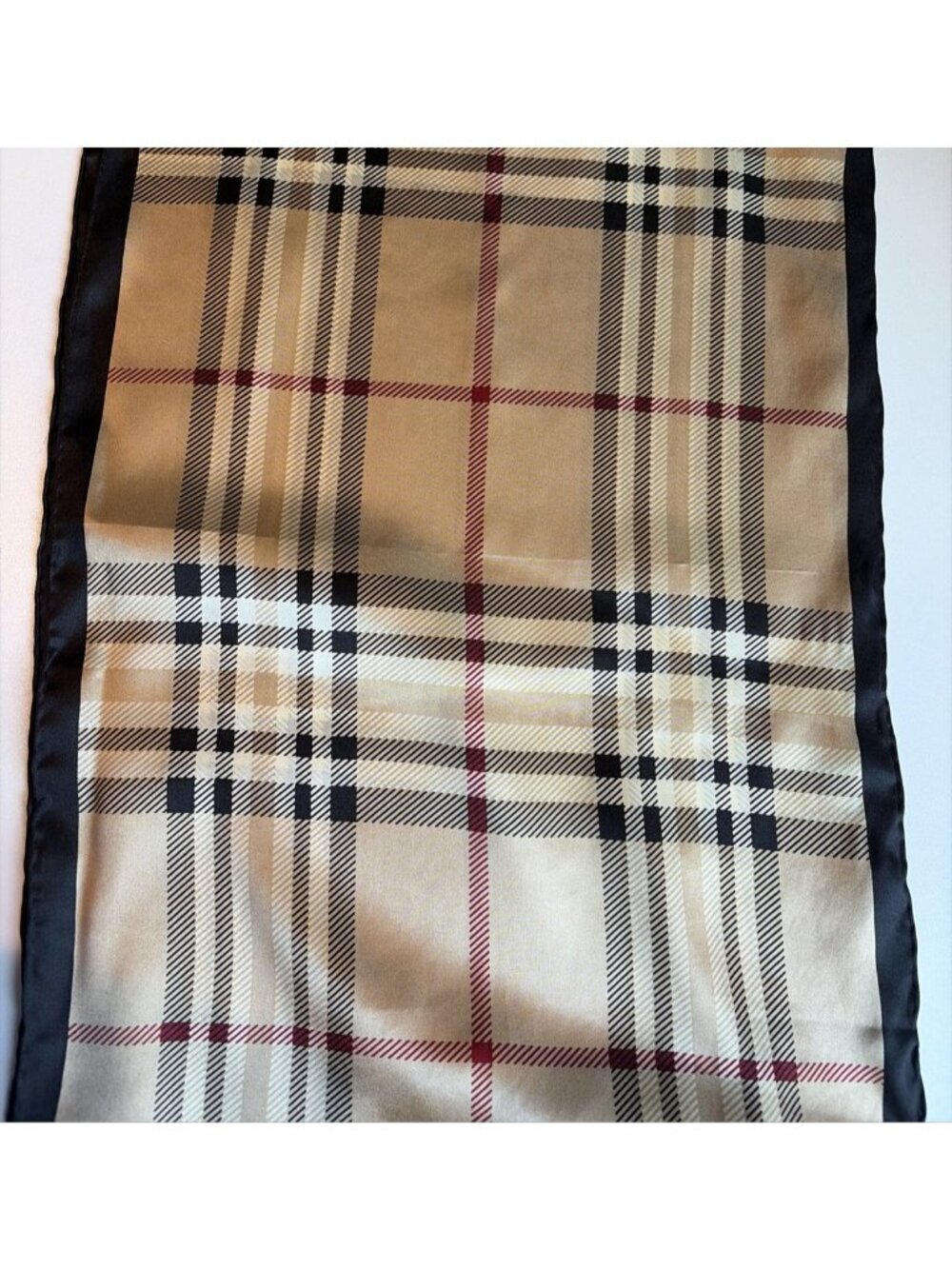 V. Fraas 100% Silk Plaid Silk Scarf 71 X 13" Beige Red Black Old Money Luxury - Picture 5 of 8